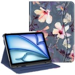 FINTIE Coque pour iPad Air 11 Pouces 2024 M2 / iPad Air 5 2022 / iPad Air 4 2020 10.9" - [Rangement de Stylet] Etui Multipositions Housse avec Poche de Cartes Sommeil/Réveil Auto, Fleur Hibiscus