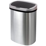 GlamHaus Sensor Bin, Motion Sensing 50L For Kitchen, Soft Close With Supplied Power Adaptor Or Battery Operated - Brushed Stainless Steel Silver, Infrared Hands Free 50 Litre