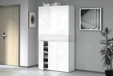 Dmora Meuble Marzio, Chaussures Peu encombrant à 7 Portes, Armoire Multifonction d'entrée, 114 x 38 x 200 cm, Effet mélèze Blanc