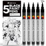 Zenacolor 5 Stylos de Peinture Noire - Pointe Fine pour Précision - Marqueur de Peinture Noire Idéal pour la Peinture sur Roche, Toile, Bois, Verre