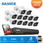 Sannce - 16CH 1080p système de caméra de sécurité 5 en 1 cctv dvr enregistreur Surveillance vidéo filaire étanche 12 caméras – 3 tb disque dur