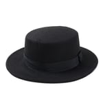 Ny Fashion Ull Gris Pork Pie Båtsman Flat Top Hatt För Filt Svart