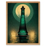 Art Deco Lighthouse Great Gatsby Moonlight Emerald Art Print Framed Poster Wall Decor 12x16 inch