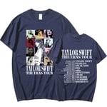 Taylor Swift The Eras Tour International Herr Dam Kortärmad T-shirt Rund Hals Tryckt Marinblå Navy L