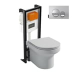 Pack WC suspendu sans bride  JACOB DELAFON Elite + bâti-support + plaque Chrome brillant/Chrome mat