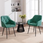 Woltu - Lot de 2 Chaises de Salle à Manger en Velours + Métal, Chaise de Cuisine, Chaise Ergonomique pour Salon, Bureau, Coiffeuse, Vert Turc