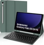 Clavier Pour Samsung Galaxy Tab S9 Fe 10.9""/S9 11"" 2023, Étui Clavier Pour Galaxy Tab S9 Fe 10.9""/S9 11"", Italien Qwerty Clavier Bluetooth Amovible Pour Samsung Tab S9fe, Vert Foncé