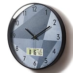 Modern Non-Ticking Digital Analogue Clock Wall Grey Clocks with Temperature Date Week for Living Room Decor Silent Large Numbers Display Quartz Clock Battery Operated for Kitchen Office Bedroom 30cm