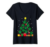 Womens Funny Dog Cat Paws Christmas Tree Xmas Lights Pet Lovers V-Neck T-Shirt