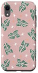 Coque pour iPhone XR Noeud vert esthétique sur rose clair Coquette de Noël