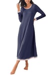 Ekouaer Chemises de Nuit Longue Femme Long Manches Longues Robe de Nuit T Shirt de Nuit Longue Pyjama Casual Col Rond Top Confortable, Bleu, Taille XXL