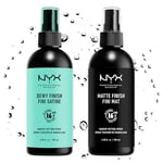 NYX Professional Makeup Spray Fixateur, Tenue Longue Durée, Fini Velouté, 60 mL & Spray Fixateur, Tenue Longue Durée, Fini Mat, 60 mL