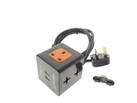 BLACK 2M EXTENSION LEAD CUBE WITH USB SURGE PROTECTED & WALL/TABLE MOUNTABLE