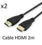 Pack De 2 Cables Hdmi Male 2m Pour Mac Et Pc Gold 3d Full Hd 4k Television Ecran 1080p (Noir)