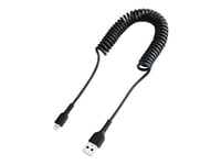 Startech.Com 1 M Usb Till Lightning-Kabel, Mfi-Certifierad, Iphone-Spiralladdarkabel, Svart, Tpe-Mantel Med Slitstark Aramidfiber, Kraftig Lightning-Spiralkabel - Lightning-Kabel - Usb Hane Till Lightning Hane - 1 M - Svart - Lindad