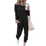 Kvinnor Casual Enkla kläder T-shirt Toppar + Dragsko Elastisk midja Jogging Träningsbyxor Byxor Loungewear Set Black M