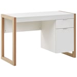 Bureau Design Blanc avec Colonne de Rangement et Piétement Effet Bois Clair Sty