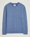 GANT Cotton Cable Crew Neck Pullover Denim Blue Melange