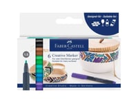 Faber-Castell Creative Marker, 6 Styck, Svart, Blå, Brun, Grön, Turkos, Violett, Rundad Spets, Multifärg, Rund, 1,5 Mm