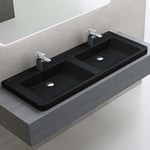 Sogood Double Lavabo à Encastrer Noir Mat Vasque en Solid Surface Lave Mains Rectangulaire de Qualité 120x48x14,5cm Colossum08