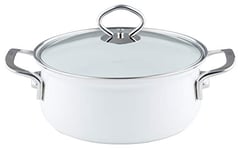 Riess, 0655-033 Casserole avec couvercle en verre NOUVELLE, blanc arc, diamètre 16 cm, hauteur 8 cm, contenance 1 litre, émail.