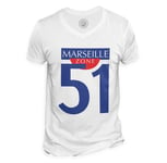 T-Shirt Homme Col V Marseille Zone 51 Ville Foot Ballon Apéro Liqueur Ovni