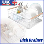 Large White Kitchen Dish Drainer Rack With Drip Tray Cutlery Cup Plate Holder UK