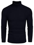 Coofandy Pull Homme col roulé Hommes Le Pull col Montant Garde au Chaud Basic Fine,XL,Bleu-Marine