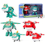 Super Wings 5" Transforming Characters 2-Pack Transforming Supercharged Jett + Tino, Transformer Toy for 3+ Year Old Boy Girl