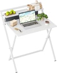 Bureau Pliable - Table Pliante à Double Niveau de 65 cm avec Grand Sac de Rangement et Support d`Écran, Idéal pour Petits Espaces, Bureau d`Ordinateur pour Le Travail et l`Étude à Domicile