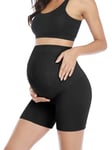 POSHGLAM Women's Maternity Shapewear Seamless Pregnancy Underwear Belly Support High Waist Mid-Thigh Panties Shorts, A01 Black, S