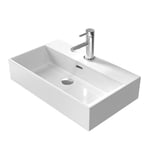 EMKE Lavabo Design Moderne, Lavabo Suspendu en Céramique de Haute Qualité avec Bord Fin, Lavabo pour Salle de Bain et WC Invités 600x360x130mm, Blanc,Lavabo carré,lavabo sur plan