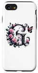 Coque pour iPhone SE (2020) / 7 / 8 Letter G Initial Floral Monogram Rose Pink Flower Butterfly