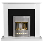 Adam Sutton Fireplace in Pure White & Black with Helios Electric Fire in Brus...