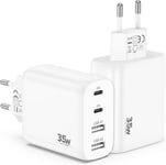 Embout Chargeur Rapide À 4 Ports (2c2a) - Blanc 2pc, Prise Usb C 35w Avec Pd3.0/Qc3+/Pps, Adaptateur Secteur Compatible Avec Iphone 16 15 Pro Max, Samsung Galaxy S24/23, Google Pix[Cdq092034]