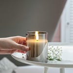 Festive Lights - Authentic Flame 10cm Real Wax Smoked Grey Glass Flameless Battery Operated Candle - Warm White Flickering LED - Safe, Elegant Indoor Christmas & Home Decoration (Without Remote)