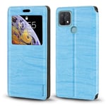 Oppo A15 Case, Wood Grain Leather Case with Card Holder and Window, Magnetic Flip Cover for Oppo A15