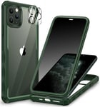 CENHUFO Anti Espion Coque iPhone 11 Pro, avec Protection écran Verre Trempé Anti Espion et Protecteur Caméra [9H HD] 360° Antichoc Téléphone Housse Double Face Case Portable Intégrale Etui - Vert