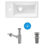 Swiss Aqua Technologies - Ensemble lave-mains suspendu avec trou pour robinetterie 40.5x20.5, Bonde clic-clac Siphon SATBRE4020SL-SET