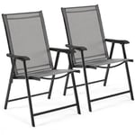 Yaheetech Lot de 2 Chaises de Jardin Pliantes avec Accoudoirs, Chaises d´extérieur en Toile pour Patio Porche Terrasse Piscine Gris