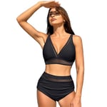 Westingshe Women's High Waisted Bikini Sets Cross Design Drawstring Side 2 Piece Swimsuits (UK, Alpha, XL, Regular, Regular, Deep Black)