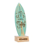 Miss Wood Woody Board – Mini Tablita de Surf en Bois, avec Support avec Motif Let's Go Surfing, Couleur Bleu
