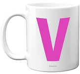 Stuff4 Personalised Alphabet Pink Initial Mug - Letter V Mug, Gifts for Her, Mothers Day, Birthday Gift for Mum, 11oz Ceramic Dishwasher Safe Mugs, Anniversary, Valentines, Christmas, Retirement