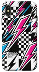 Coque pour iPhone X/XS Bleu Rose Moto Lightning Bolts Drapeau Damier Motif Racing