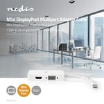 Displayport-adapter | Mini DisplayPort Hane | DVI-D 24+1-Pin Hona / HDMI Hona / VGA hona 15p | 4K@60Hz | Nickelplaterad | Omkop