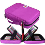 JAKAGO Trousse Crayon de Couleur 220 Grande Trousse Scolaire avec Poignée Solide,Portable étanche Sac a Crayon Idéal pour Excellent Cadeau Femme/Homme/étudiant/Artiste (Purple)