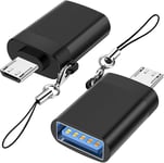 Adaptateur Micro USB vers USB 3.0 (Pack de 2) avec Lanière, Micro USB Mâle vers USB-A Femelle Adaptateur OTG Compatible avec Samsung S7 S6, Micro Périphériques OTG, Clé Flash, Clavier (Noir).[G1504]