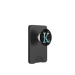 Monogramme bleu clair lettre K sur fond noir PopSockets PopWallet pour MagSafe