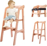 YOLEO Chaise Haute Evolutive en Bois pour bébé, Chaise Enfant Réglable, Fabriqué en bois de hêtre de haute qualité，Avec ceintures de sécurité 1-12 ans jusqu'à 90 kg (Claire)