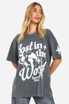 Womens Lost In The World Graphic Oversized T-Shirt - Grey - L, Grey